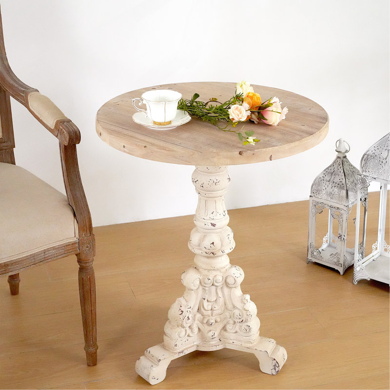 Table basse décorative, table à piédestal antique, plateau en bois massif avec base MGO pour le salon