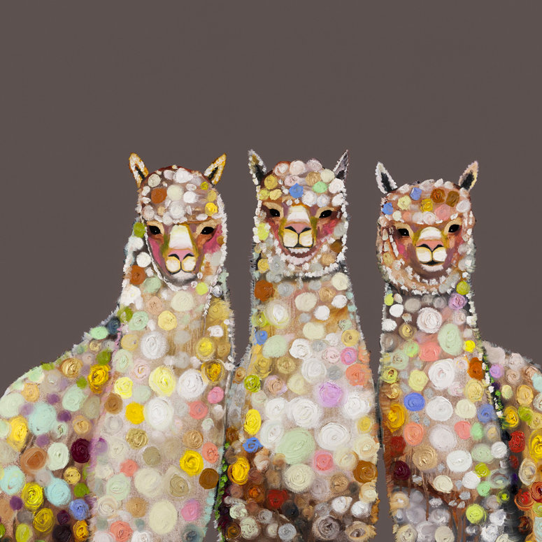 «Alpaca Trio - Pewter», reproduction de peinture acrylique sur toile tendue