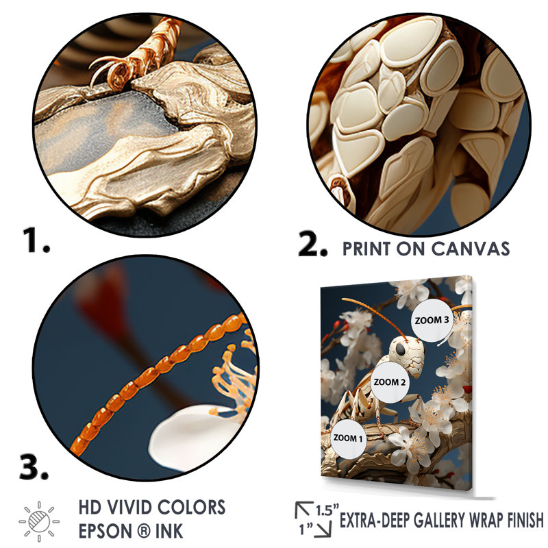 «Delicate Infiltrator Ivory Ant» sur toile, Cadre simple argenté, H 44 po x l 34 po x P 1,5 po