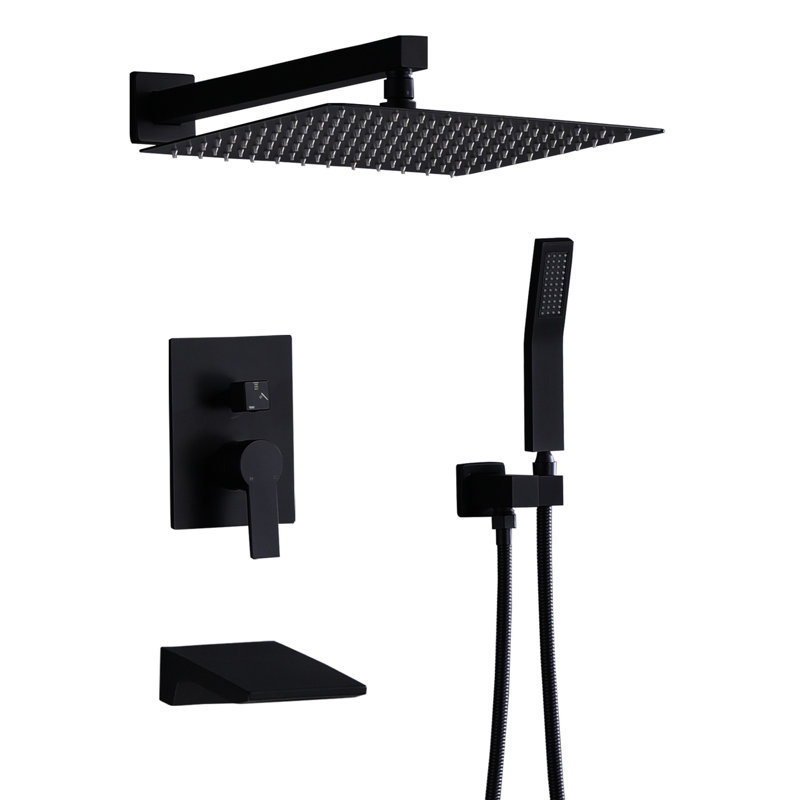 Pomme de douche 12 po style noir mat - Ensemble de luminaire de salle de bain mural 12 po, disque de céramique équilibré, portatif, système de disque