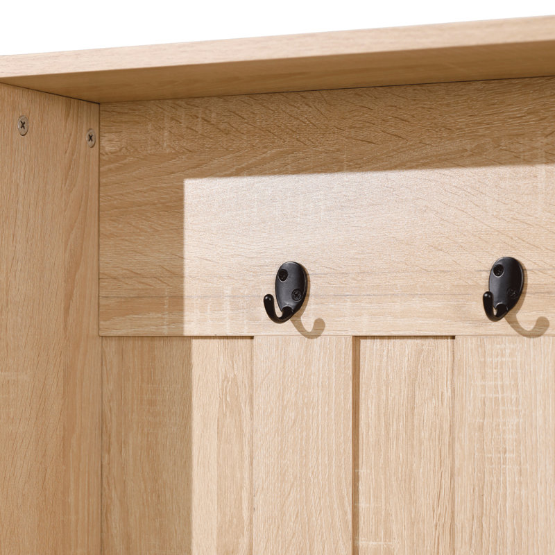 Arisbeth Hall Tree with Bench, 3 Single Storage Hooks, and 4 Lower Storage Cubbies, Natural