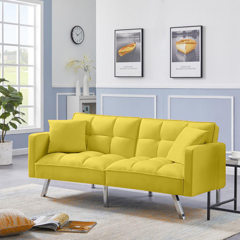 Orianna 2 Seater Velvet Sleeper, Yellow Velvet