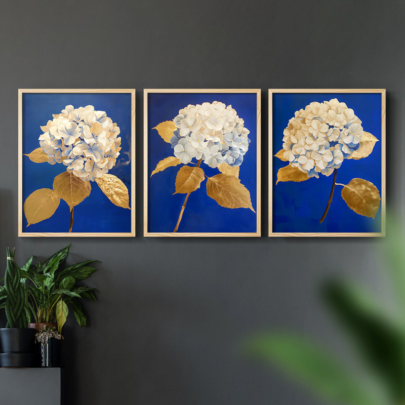 Étude florale, série XXX, ensemble de 3 estampes numériques, prêt à accrocher, Encadré naturel, H 14 po x l 11 po