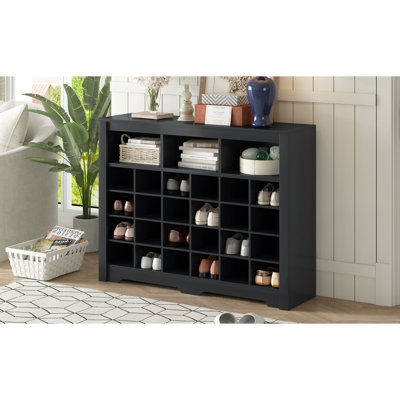 Console à 24 casiers, armoire à chaussures moderne avec base incurvée, buffet polyvalent de haute qualité