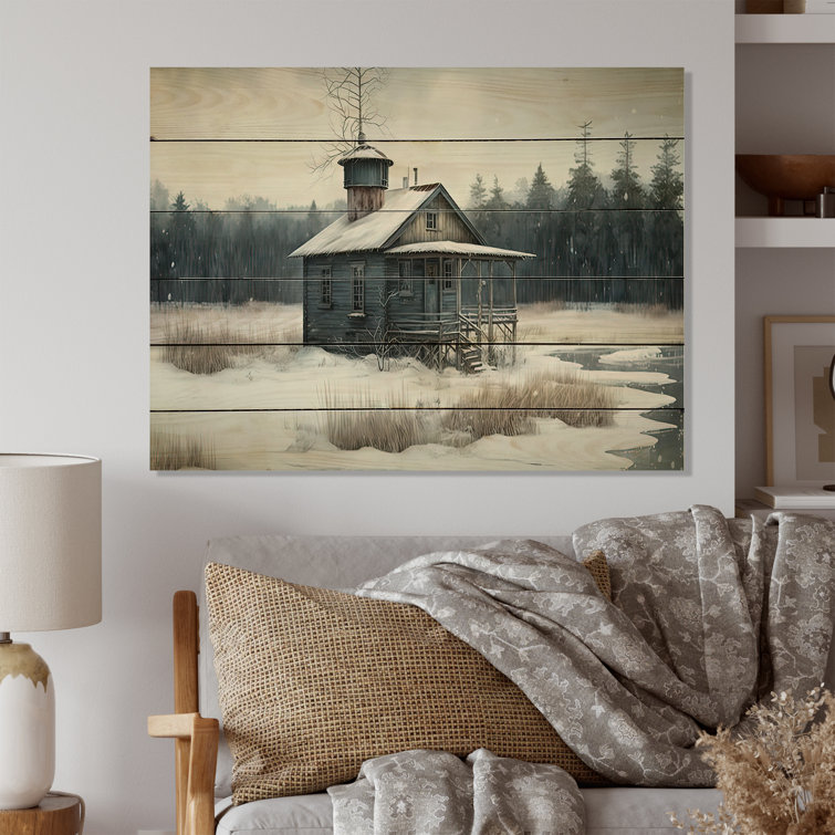 Fishing House by The Lake II - Landscape Wood Wall Art - Unframed Print On Wood August Grove Size: 32 W x 24 H x 1 D