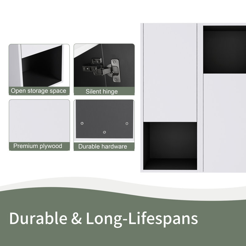 Bathroom Side Cabinet X3, 3-Soft Close Doors, Float Mounting Design, White
