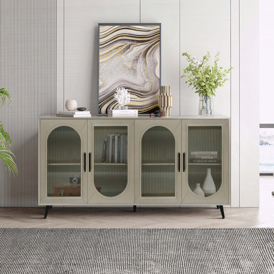TV Stand for 65+ Inch TV with Storage Cabinet & Adjustable Shelves