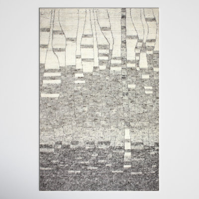 Elmsford Rectangle Abstract Handmade Wool Area Rug in Ivory/Gray
