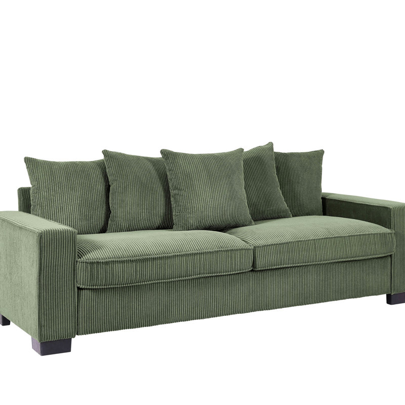Salon en velours côtelé foncé avec 5 coussins, 88 po de largeur, 3 sièges spacieux et confortables, une décoration élégante, confortable et tendance pour la chambre, conception épurée