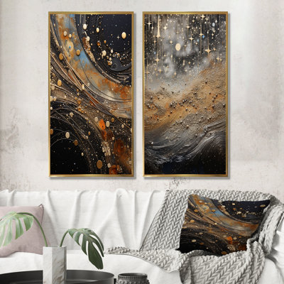 Constellation Starry Gold And Black - Abstract Collages Wall Art Prints Set Of 2