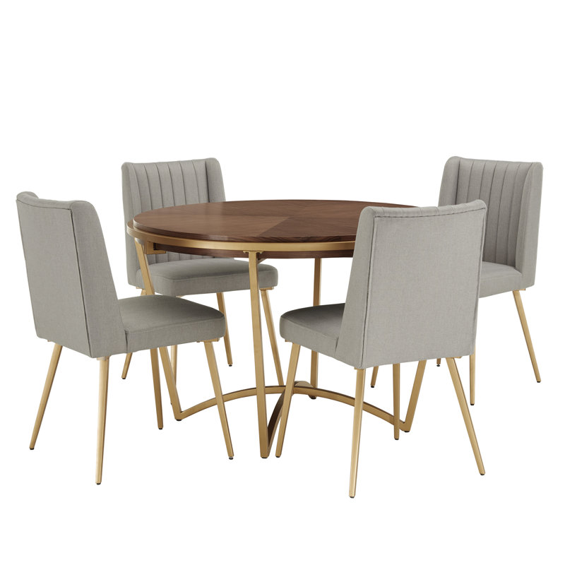 Simmerman 4-Person Round Upholstered Dining Set, Ash Gray