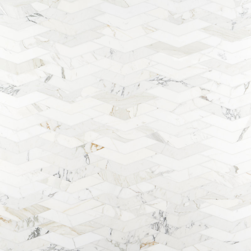 Krista Watterworth Westgate Floral 11.29 in. x 8.97 in. Polished Marble Floor and Wall Mosaic Tile, White