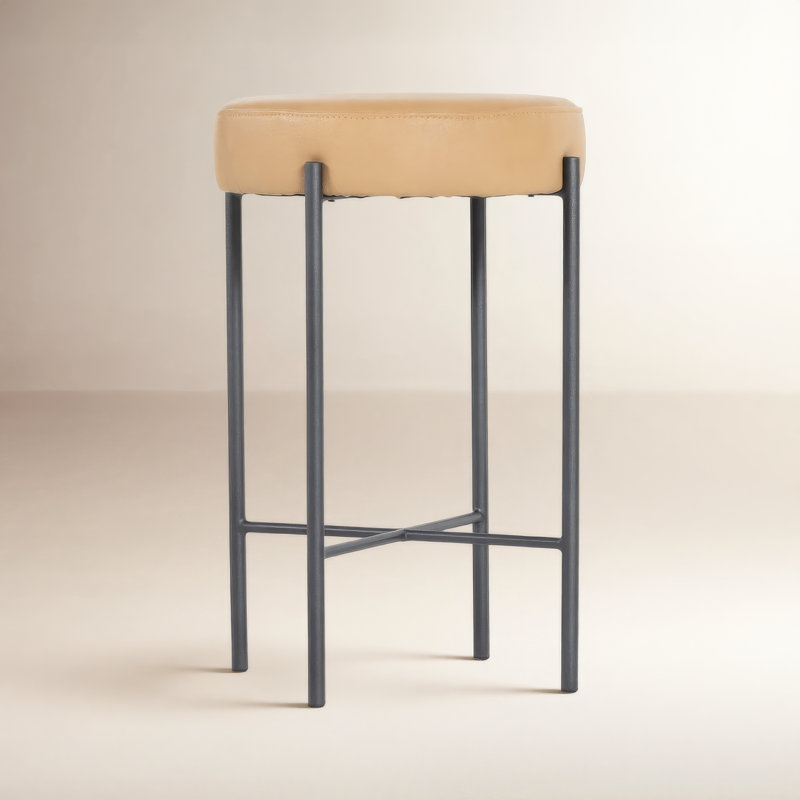 Eugenia Upholstered Bar & Counter Stool with Metal Frame, Counter Stool (26" Seat Height), Leather - Natural