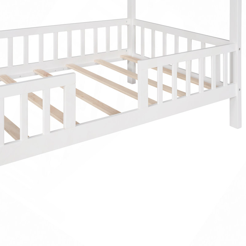 Lit en bois avec clôture, Blanc