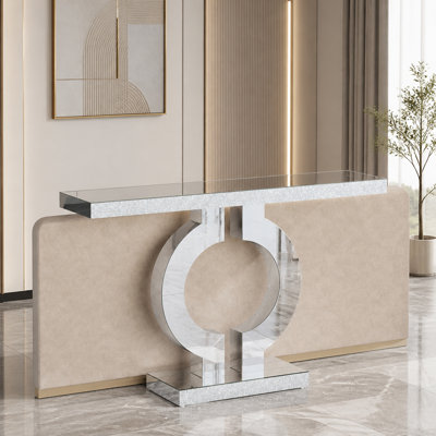 Console moderne en miroir avec base en forme de O pour une décoration élégante et un espace amélioré.