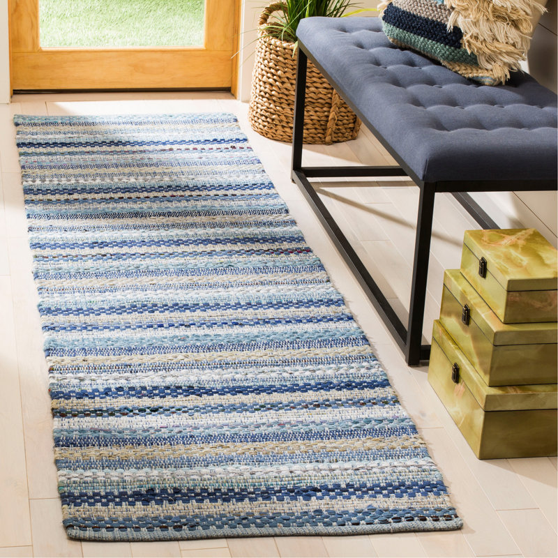 Vesey Hand Woven Cotton Striped Rug, Runner 2'3" x 8'