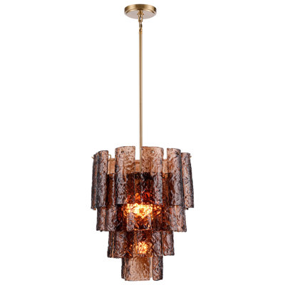 Lustre Corriveau de 21 pouces en or laqué avec verre transparent texturé