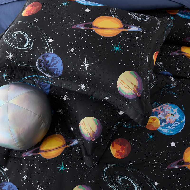 Mysterious Universe Black/Navy Comforter Set,  Queen Comforter + 7 Additional Pieces
