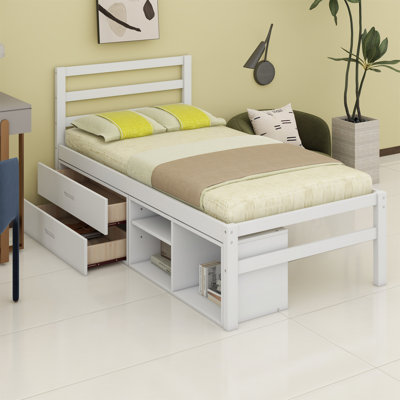 Platform Bed With Removable Storage Shelves BuiltIn Two Storage Drawers For Added Convenience