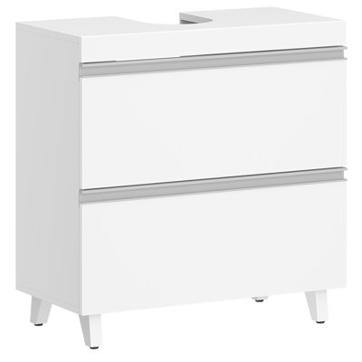 Under Sink Bathroom Cabinet, Under Sink Cabinet with 2 Drawers, Bathroom Sink Unit for Washbasins with Pedestal and Feet, Bathroom Vanity Unit, White 