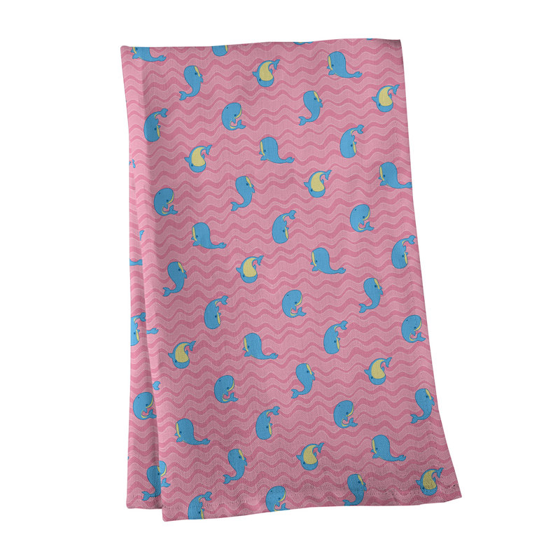 Serviette de thé à motif baleines, Sergé de coton, Rose / Bleu