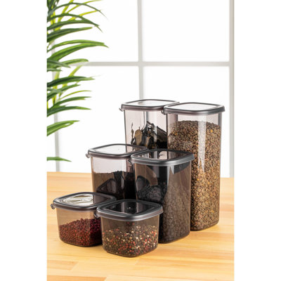 Versatile Storage Box Set (6 Pieces), Anthracite Color, Sizes: 3.9 x 3.9 x 3.7 in (2 Pieces), 3.9 x 3.9 x 6.5 in (2 Pieces), 3.9 x 3.9 x 9.6 in (2 Pieces) | 100% BPA-Free Plastic, Dishwasher Safe | Ideal for Organizing Home & Office