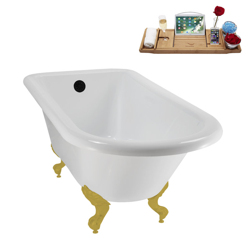 62" Streamline Clawfoot Tub,Tray,Drain, Clawfeet, Brushed Gold, Matte Black