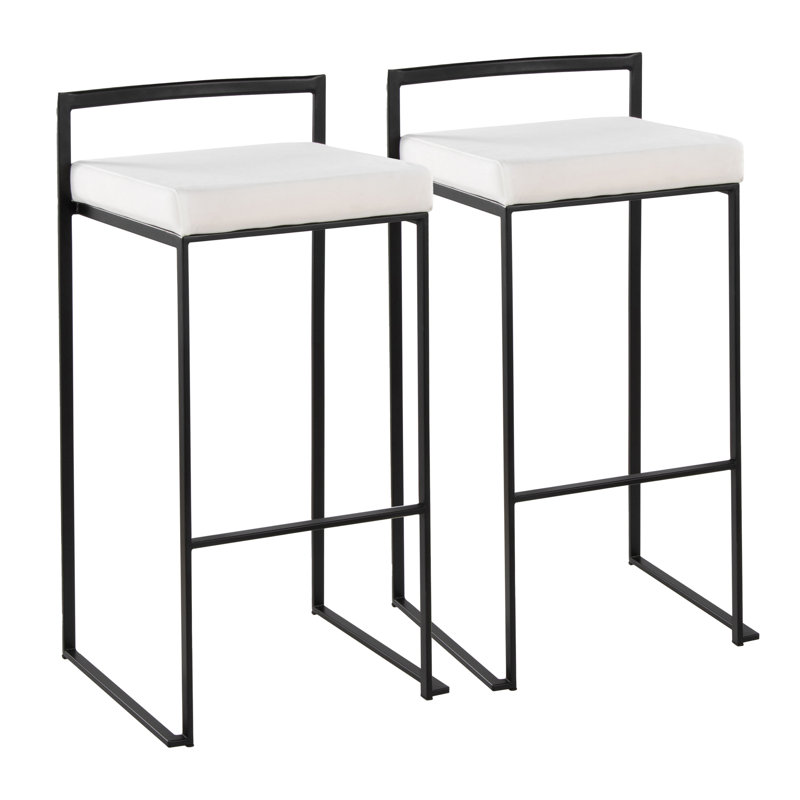 Tabouret de bar et de comptoir Ernestine, Noir, Velours blanc, Tabouret de bar (siège d'une hauteur de 31 po)