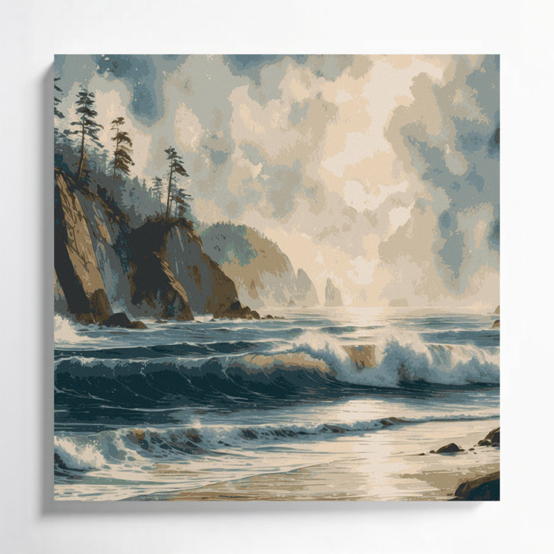 Coastal Pacific Coast Black Canvas Wall Art, 16" H x 16" W