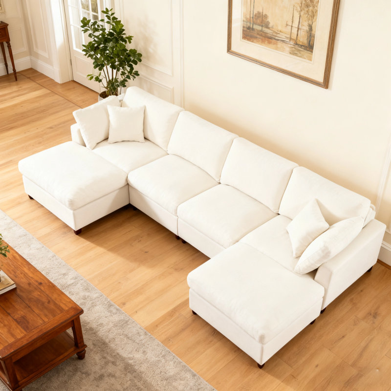 Canapé modulaire en forme de U de 128 po avec 2 repose-pieds mobiles, canapé en chenille, canapé à 6 places, meubles de salon à siège profond pour cinéma maison, appartement