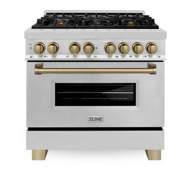 ZLINE Autograph Edition 36 in. 4.6 cu. ft. Legacy Dual Fuel Range W/ 6 Burner Gas Cooktop & Electric Convection Oven in Stainless Steel & Accents