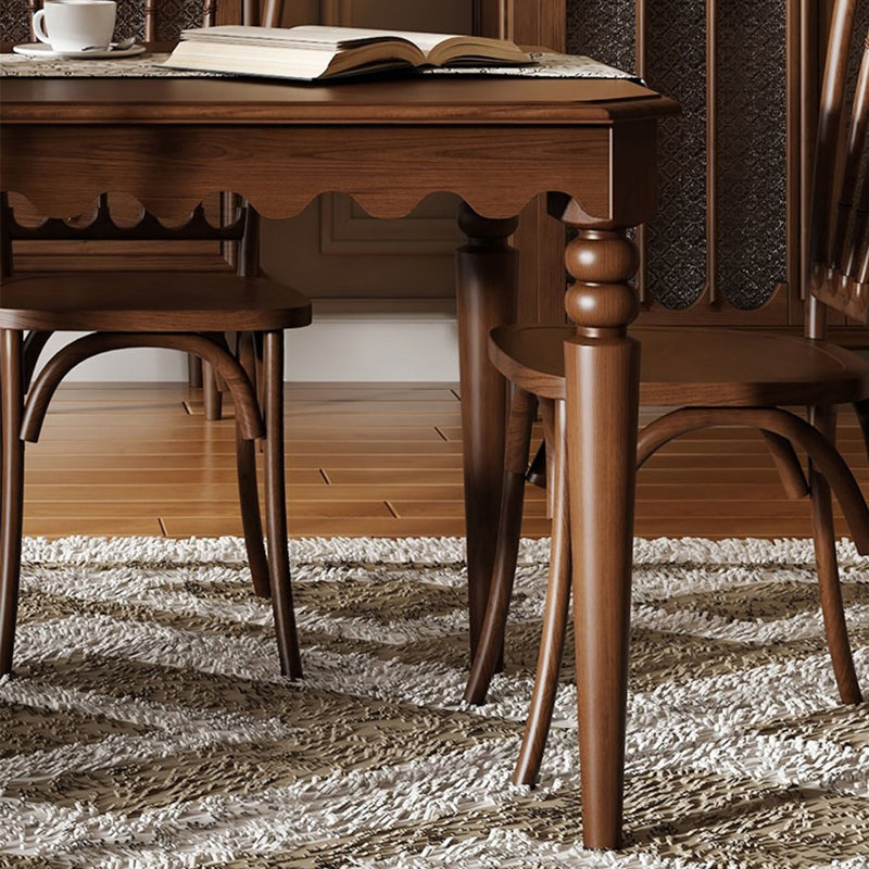 Wanlnut color Rectangular Solid Wood Scalloped Apron Dining Table, 29.53"H x 55.12"L x 31.50"W