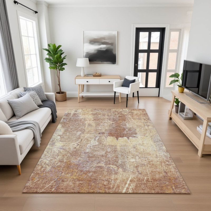 Premium Machine Washable Mayfield AMF2226 Abstract Rug, Terracotta, 8' x 10'