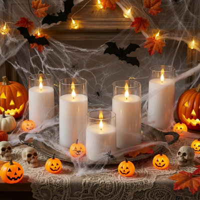 5 bougies sans flamme scintillantes sans fil, bougies à piles en acrylique à DEL avec télécommande et minuterie, Halloween, Noël, Saint-Valentin, maison, décoration de mariage, D3 x H4 "5" 6 "6" 6 "