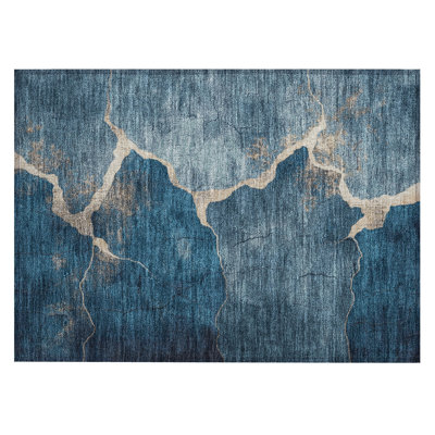 Machine Washable Indoor/Outdoor Xhevrie Navy Rug