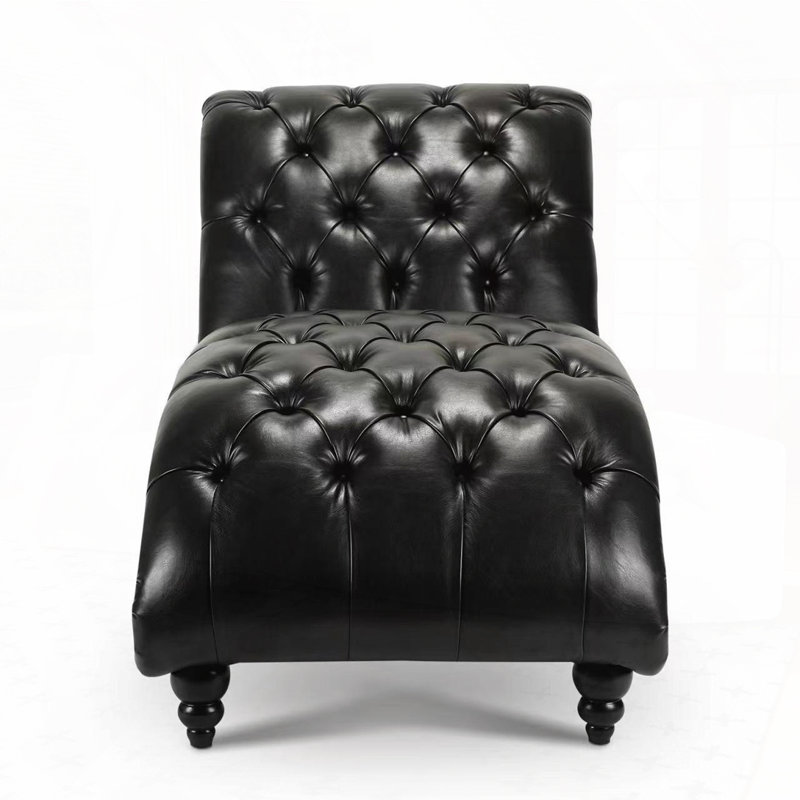 Chaise longue sans accoudoirs en similicuir Ambar, Similicuir noir