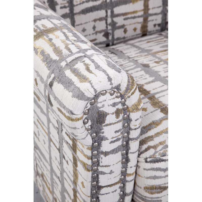 Cavedon Upholstered Accent Armchair with Silver Nail Trim, Gold and Gray Splatter
