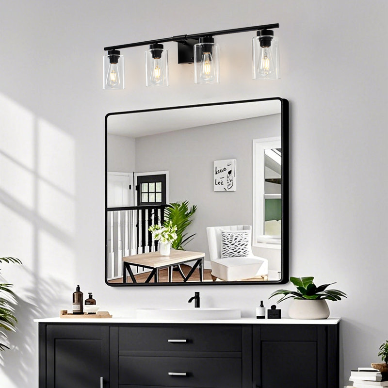 Éclairage de salle de bain à 4 lumières à intensité variable, Noir mat, Quatre lumières
