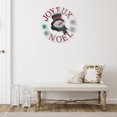 Décoration de roue de bonhomme de neige en métal 24 po (Joyeux Noël)