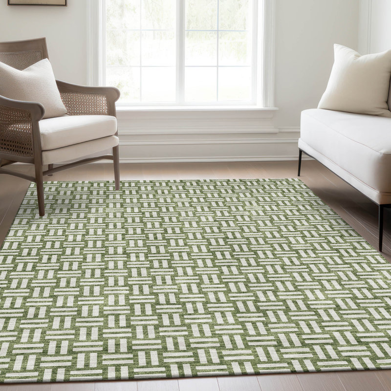 Premium Machine Washable Prisco Green Rug, Rectangle 9' x 12'