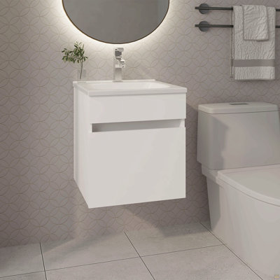 Meuble-lavabo flottant blanc avec lavabo et 1 porte