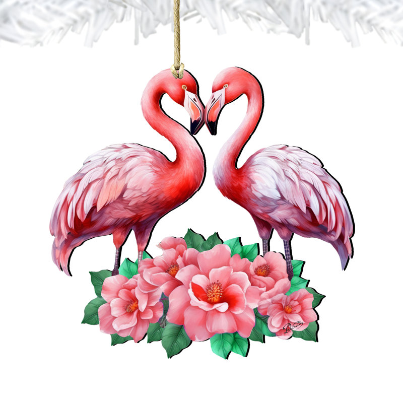 Flamingos in Love Wooden Ornament by G. Debrekht