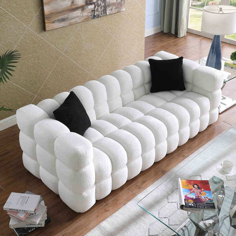 84.25'' Upholstered Sofa, White, 26.8" H x 84.25" W x 36" D