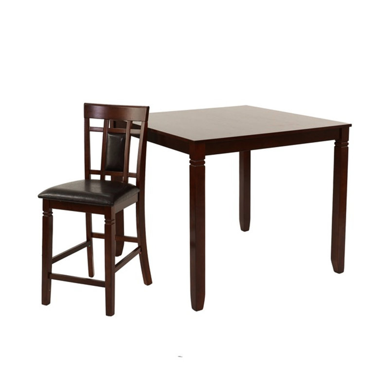 5 pièces de salle à manger à hauteur de comptoir en brun foncé - 4 chaises de table rembourrées modernes