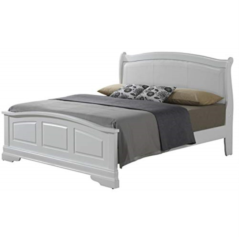 Citronelle Bed With Faux Leather Panel Headboard, King, White
