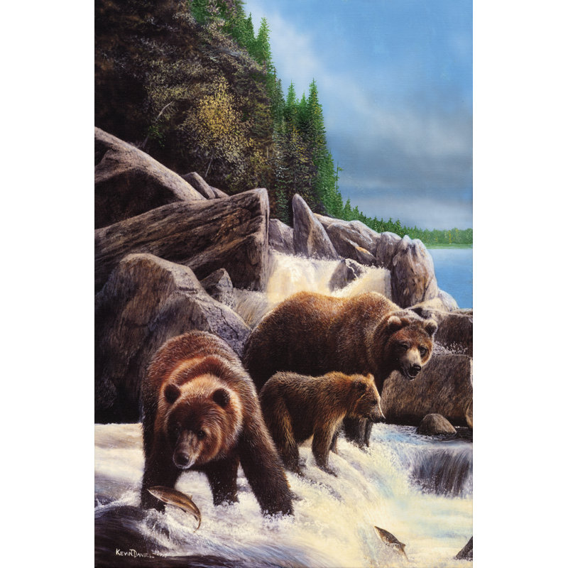 Grizzlies By Falls by Kevin Daniel - Wrapped Canvas Print, 91cm H x 61cm W 