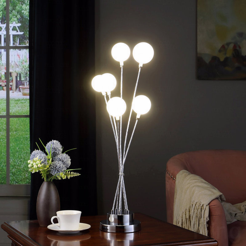 Lampe de table sphérique en aluminium chromé 27 lumières 27,5 po Aluminun, Argent argent