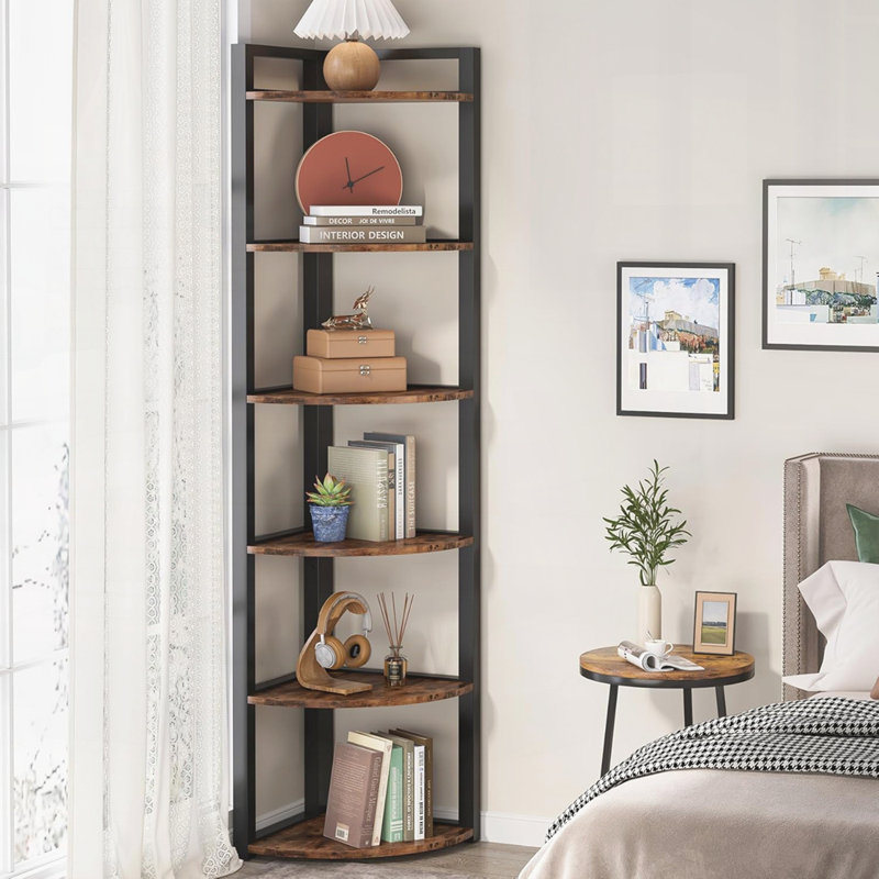 Étagère de coin 70,87 "à 6 niveaux pour le salon, Noir / brun rustique