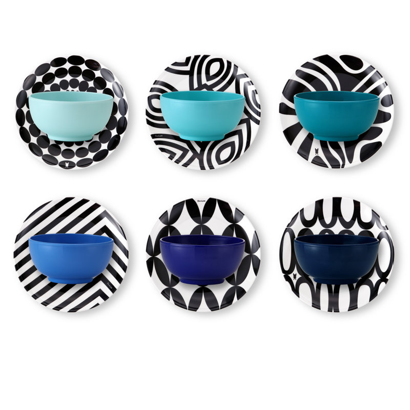 Black and White Geometric Melamine Appetizer Plates, Set of 6