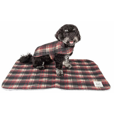 2-In-1 Tartan Plaid Dog Jacket and Matching Reversible Dog Mat, MD, Red